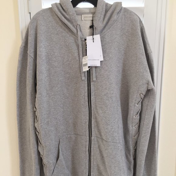 FAITH CONNEXION Mens Laced Hooded Sweat Jacket Sz S Grey 100% Cotton NEW $560 - Picture 2 of 12